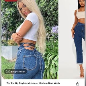 Fashion Nova Tie Em Up Boyfriend Jeans, Medium Blue Wash, Size 3